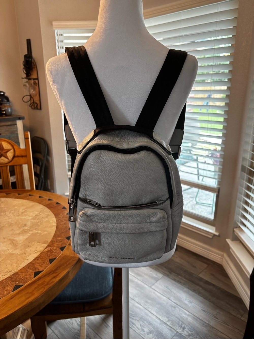 Marc Jacobs Pebbled Light Gray Mini Backpack with Black Straps